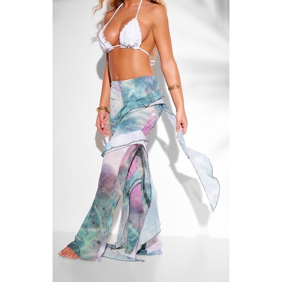 Beach Pants Multicolor Water Print Frill Size 10‎ Women's - Picture 1 of 10